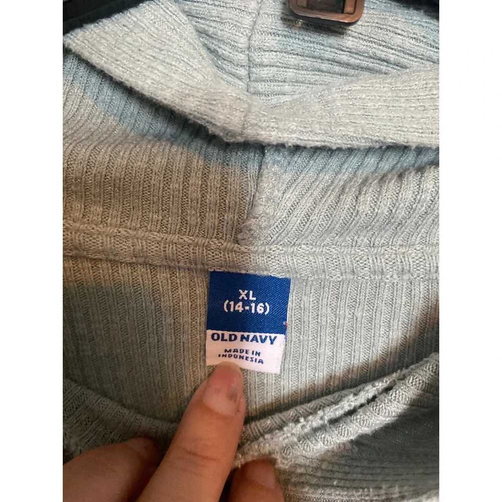 Old Navy Girls XL 14-16 Ribbed Hooded Pullover Top Sage Green Long Sleeve Crop